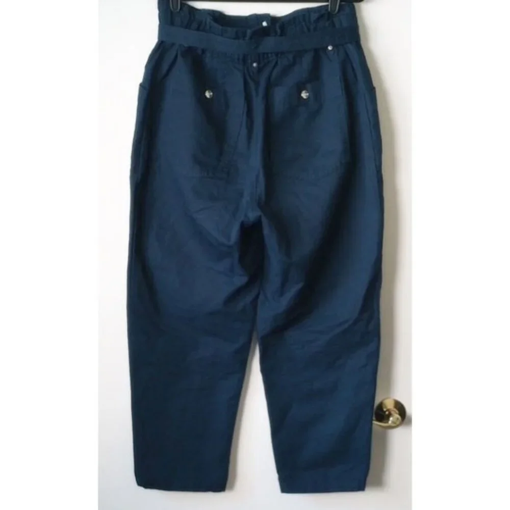 NWOT Cotton Linen The Paperbag Pant 14 Cropped Hyper Navy Banana Republic